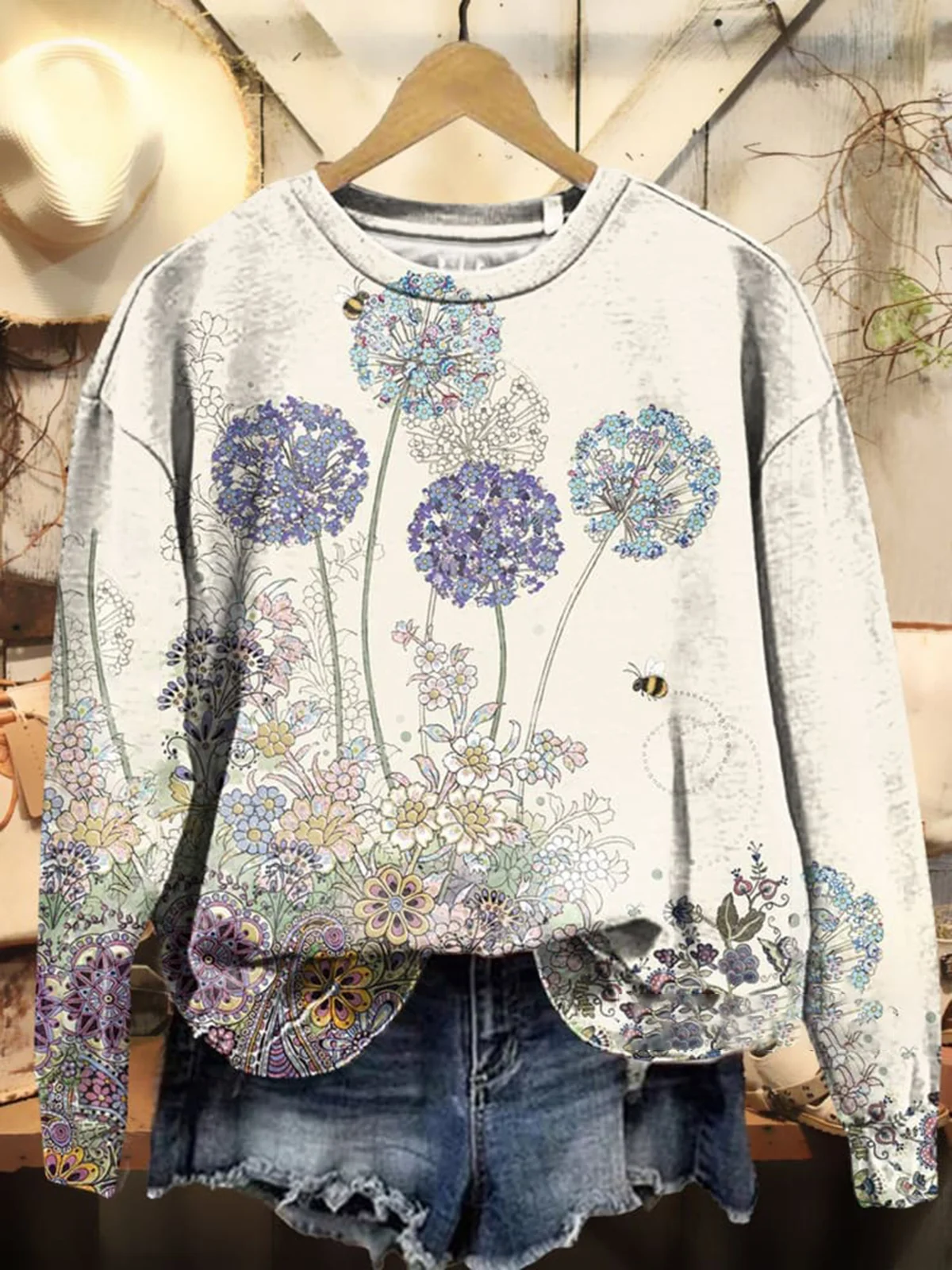 Women's Crew Neck Dandelion Casual Spring/Fall Long Sleeve Sweatshirt