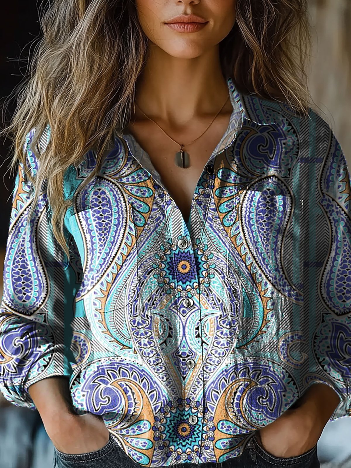 Women's Long Sleeve Shirt Spring/Fall Ethnic Shirt Collar Holiday Going Out Casual Top