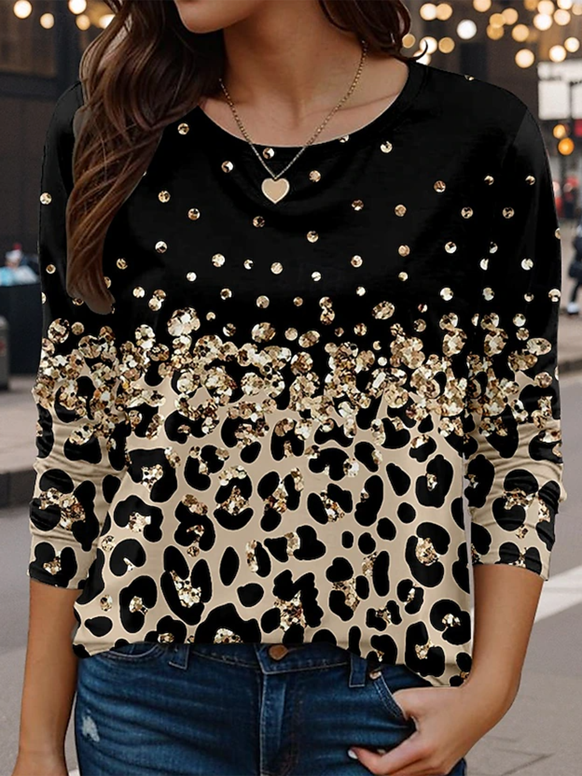 Women's Long Sleeve Tee T-shirt Spring/Fall Leopard Jersey Crew Neck Holiday Going Out Casual Top