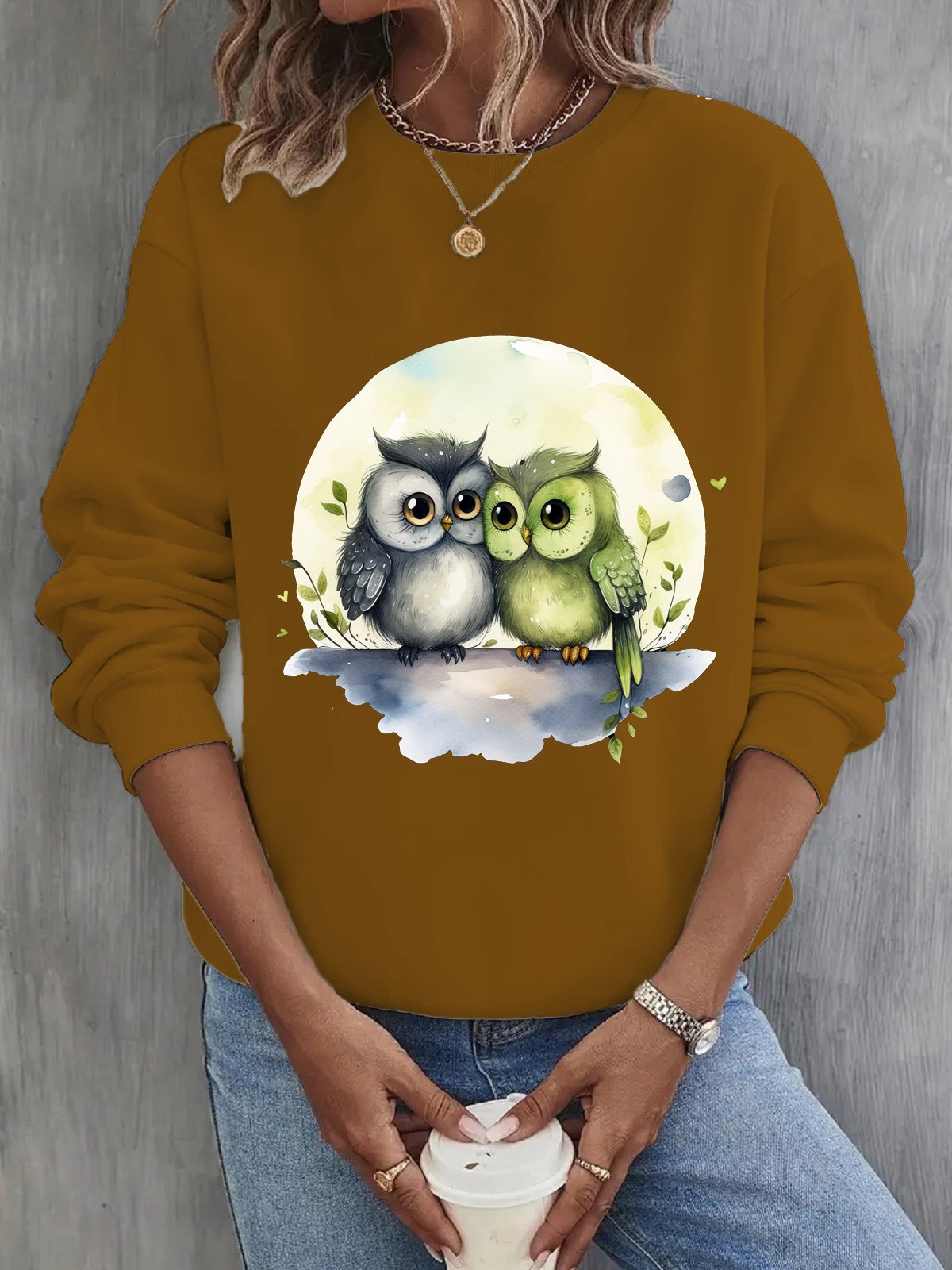 Women's Crew Neck Bird Casual Spring/Fall Long Sleeve Sweatshirt