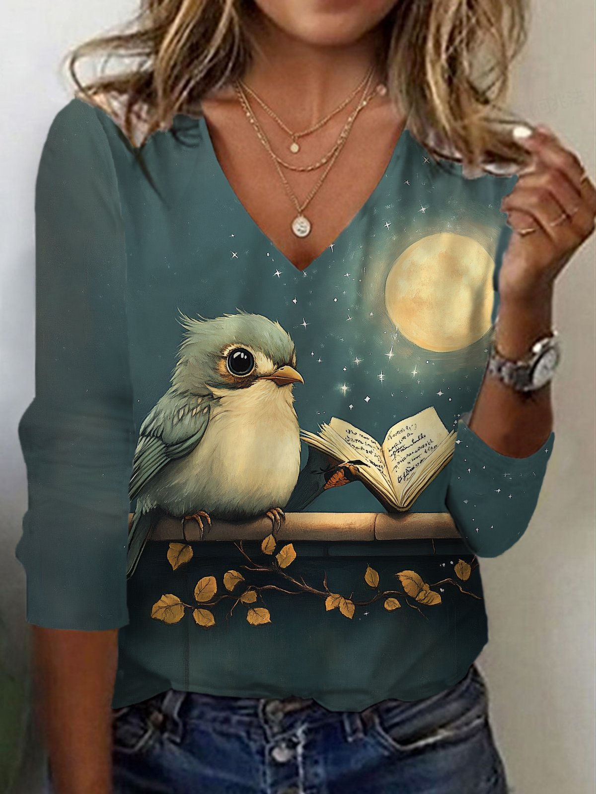 Women's Long Sleeve Tee T-shirt Spring/Fall Bird Jersey V Neck Daily Going Out Casual Top