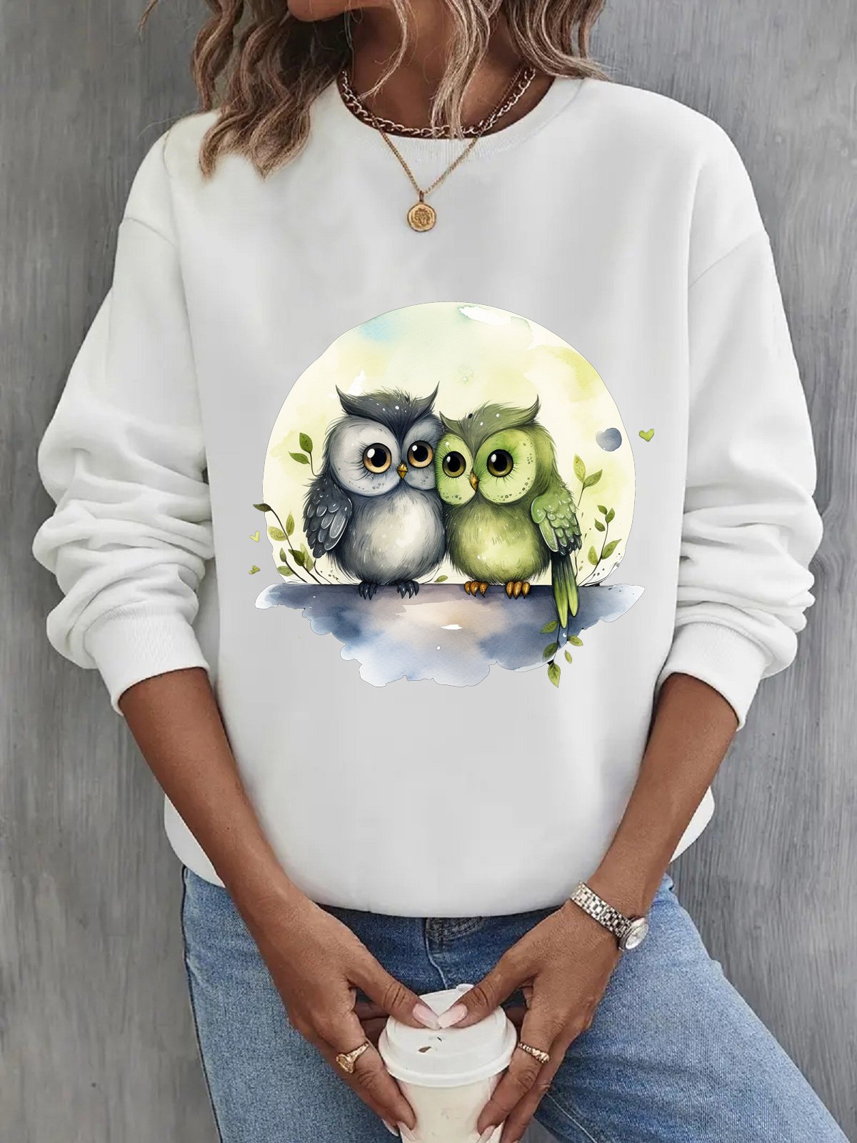 Women's Crew Neck Bird Casual Spring/Fall Long Sleeve Sweatshirt