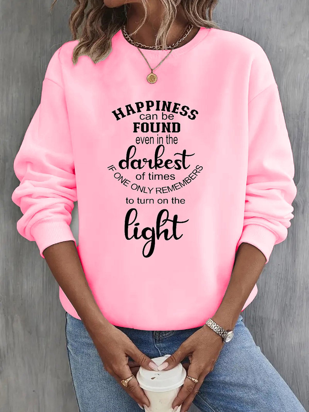 Women's Crew Neck Text Letters Casual Spring/Fall Long Sleeve Sweatshirt