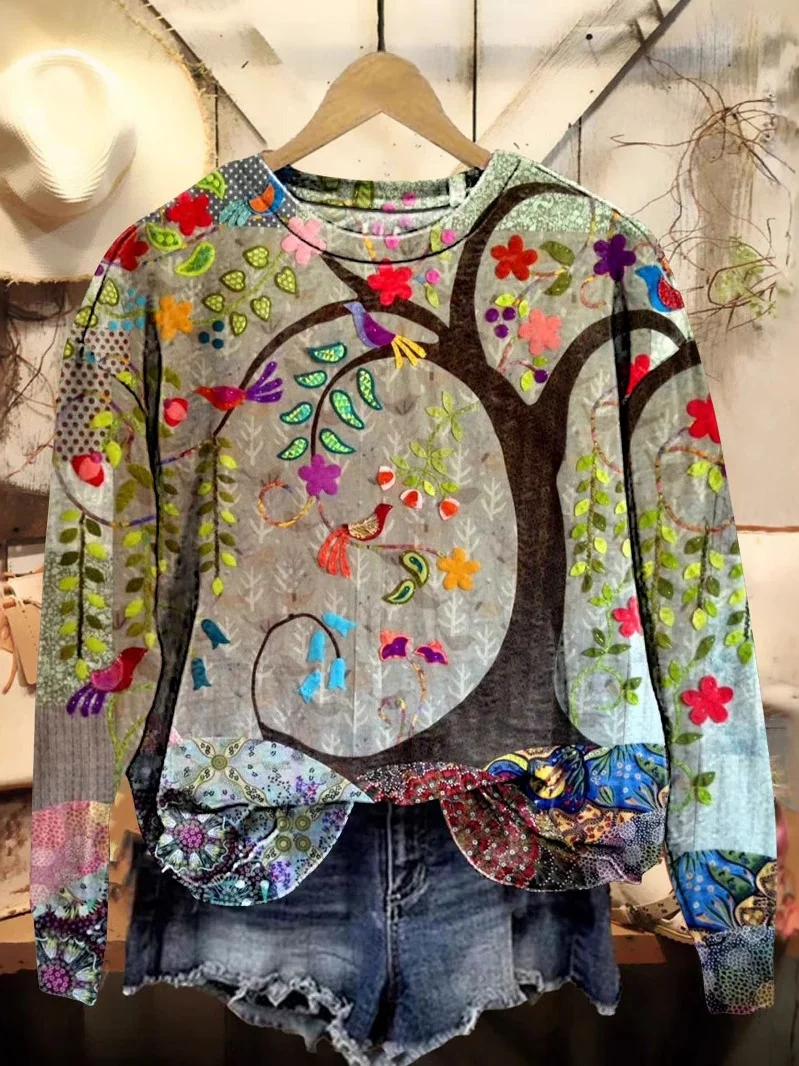 Women's Crew Neck Floral Casual Spring/Fall Long Sleeve Sweatshirt