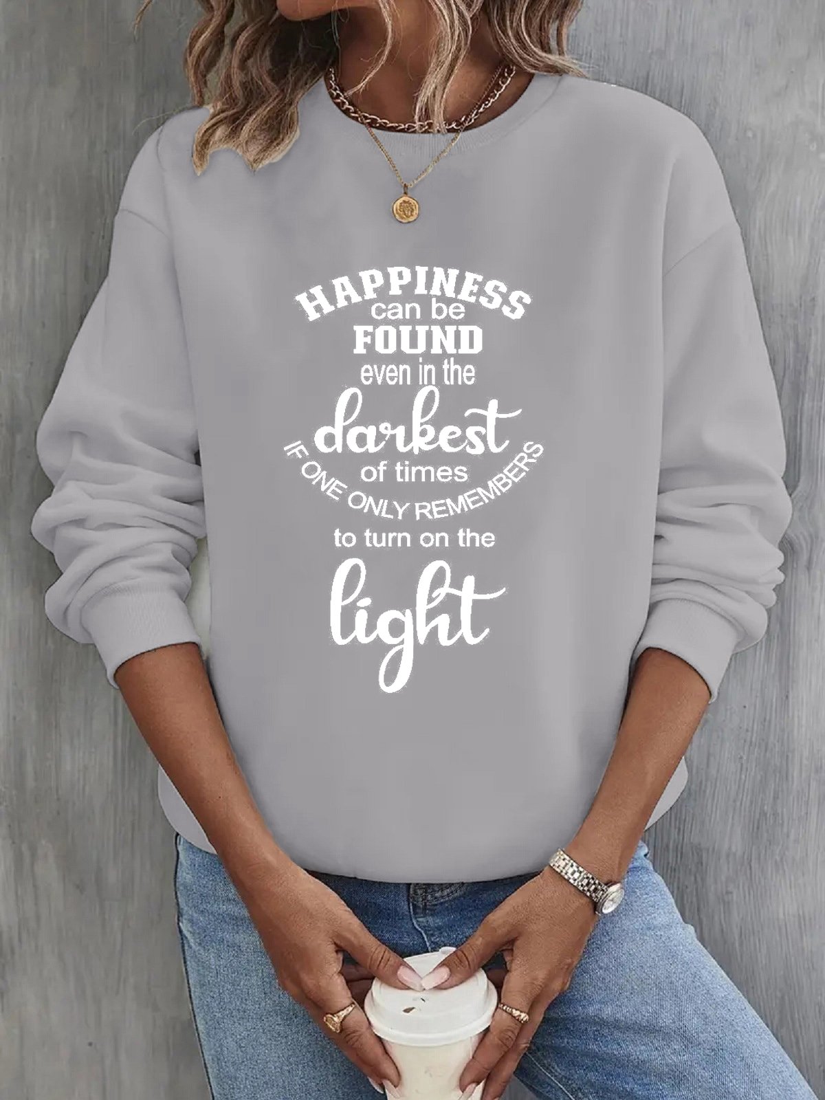 Women's Crew Neck Text Letters Casual Spring/Fall Long Sleeve Sweatshirt