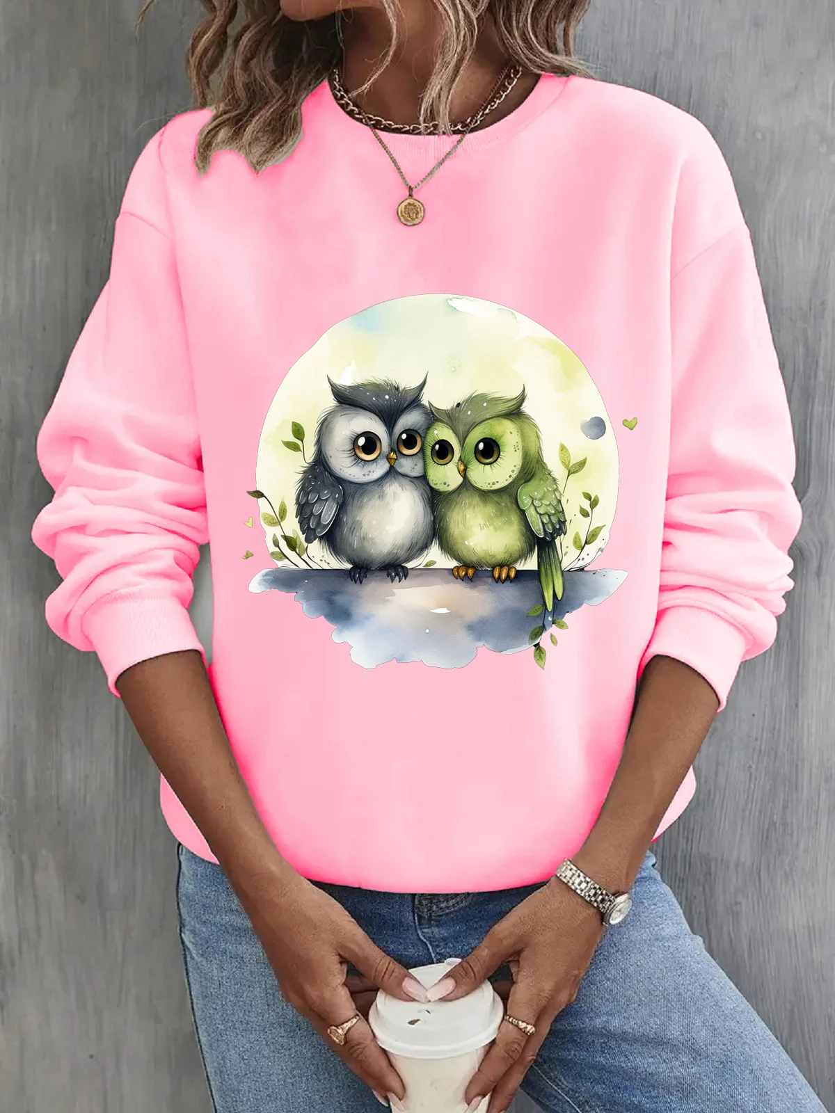 Women's Crew Neck Bird Casual Spring/Fall Long Sleeve Sweatshirt