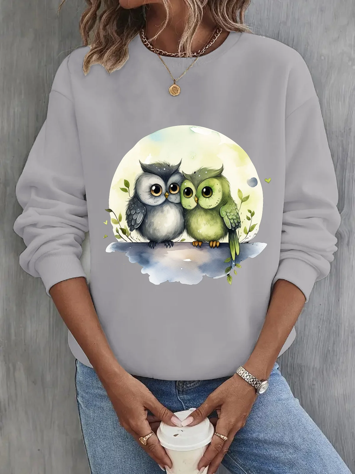 Women's Crew Neck Bird Casual Spring/Fall Long Sleeve Sweatshirt