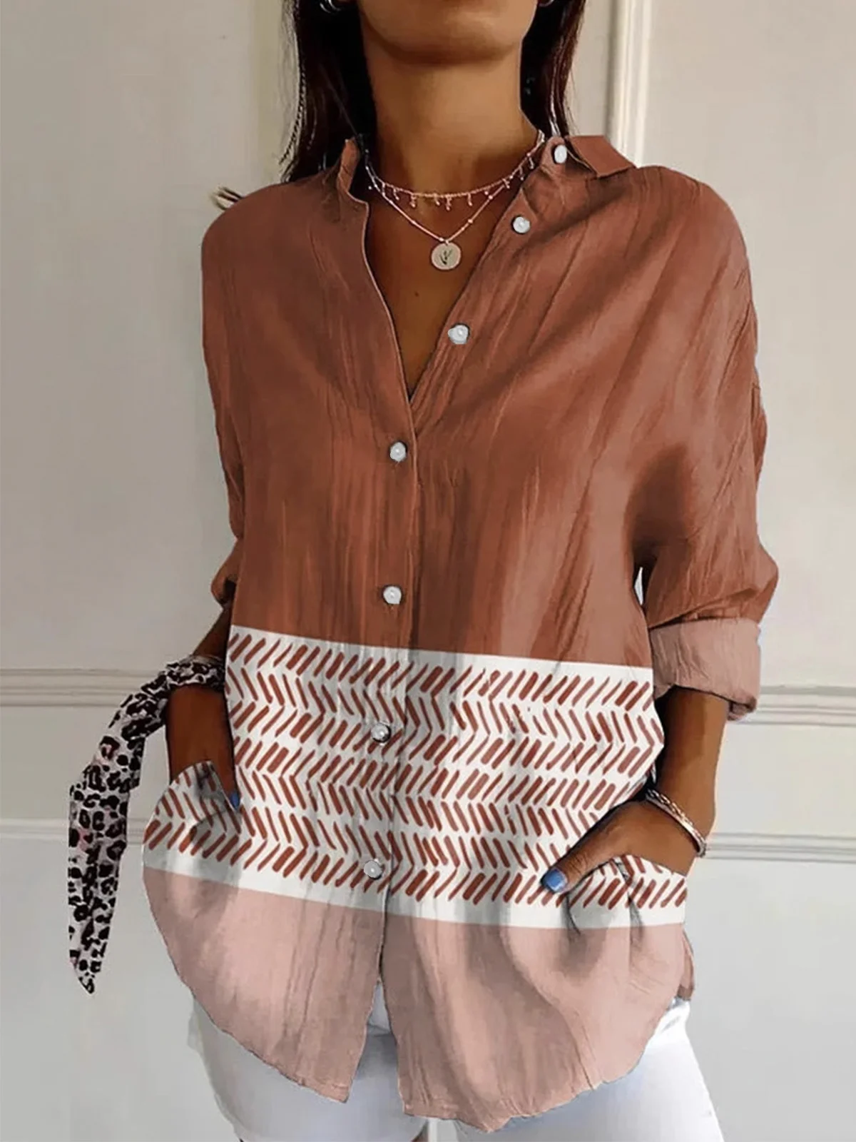 Women's Striped Long Sleeve Shirt Spring/Fall Shirt Collar Daily Casual Top