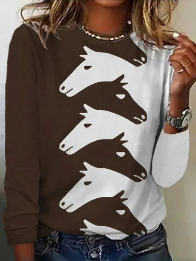 Women's Long Sleeve Tee T-shirt Spring/Fall Horse Jersey Crew Neck Daily Going Out Casual Top