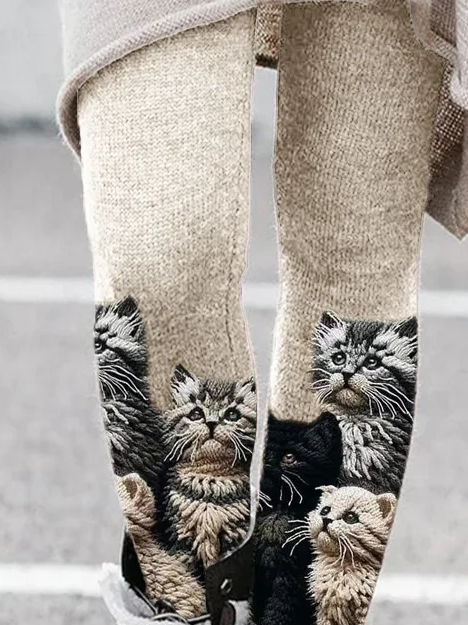 Women's Casual Cat Jersey All Season Long Leggings