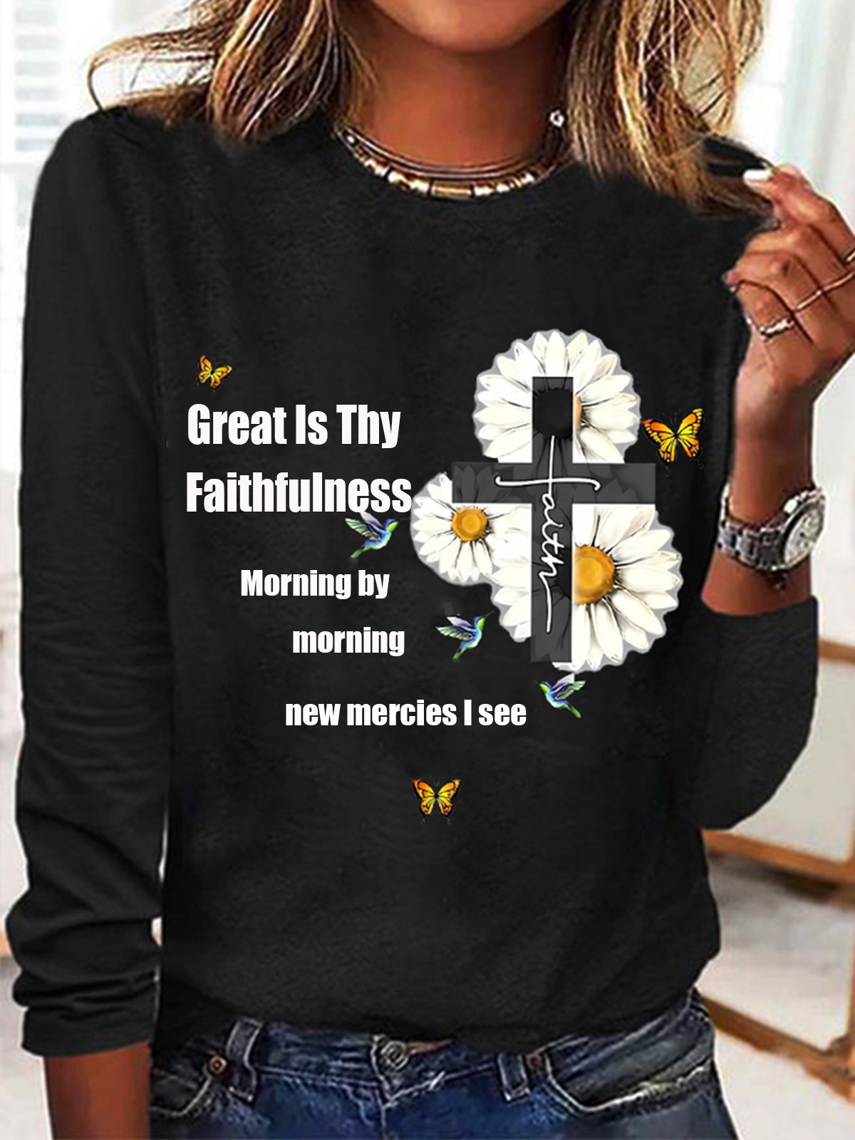 Women's Long Sleeve Tee T-shirt Spring/Fall Text Letters Jersey Crew Neck Daily Going Out Casual Top