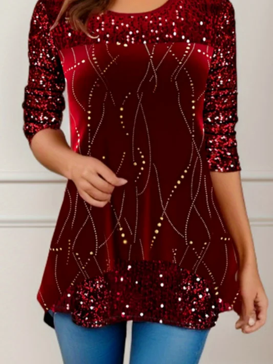 Women's Long Sleeve Blouse Spring/Fall Christmas Jersey Crew Neck Daily Going Out Casual Top