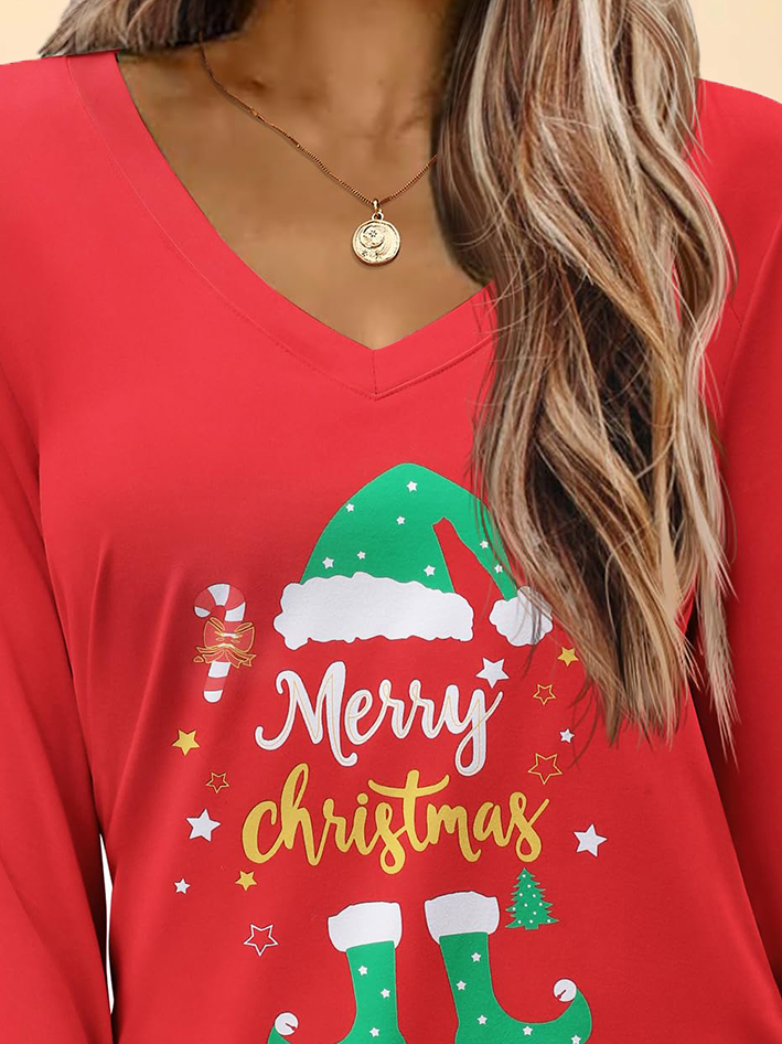 Women's Long Sleeve Tee T-shirt Spring/Fall Christmas Jersey V Neck Daily Going Out Casual Top