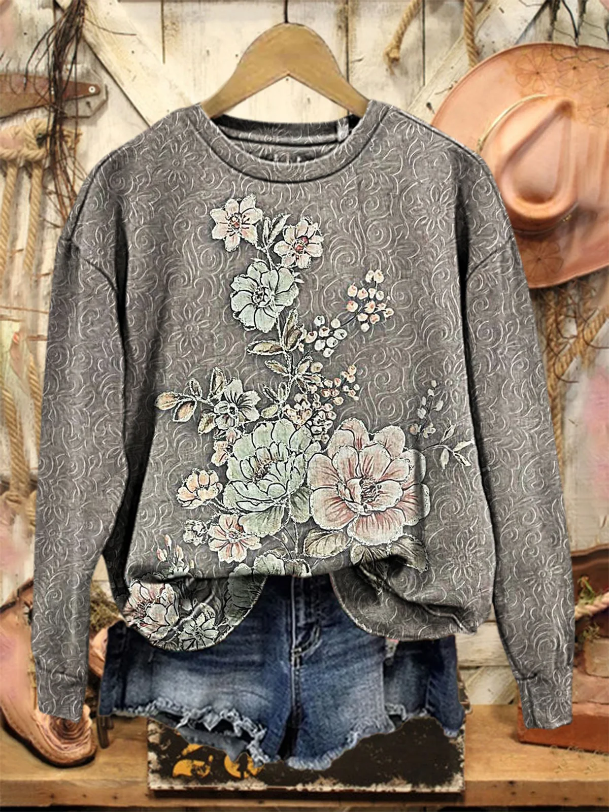 Women's Crew Neck Floral Casual Spring/Fall Long Sleeve Sweatshirt