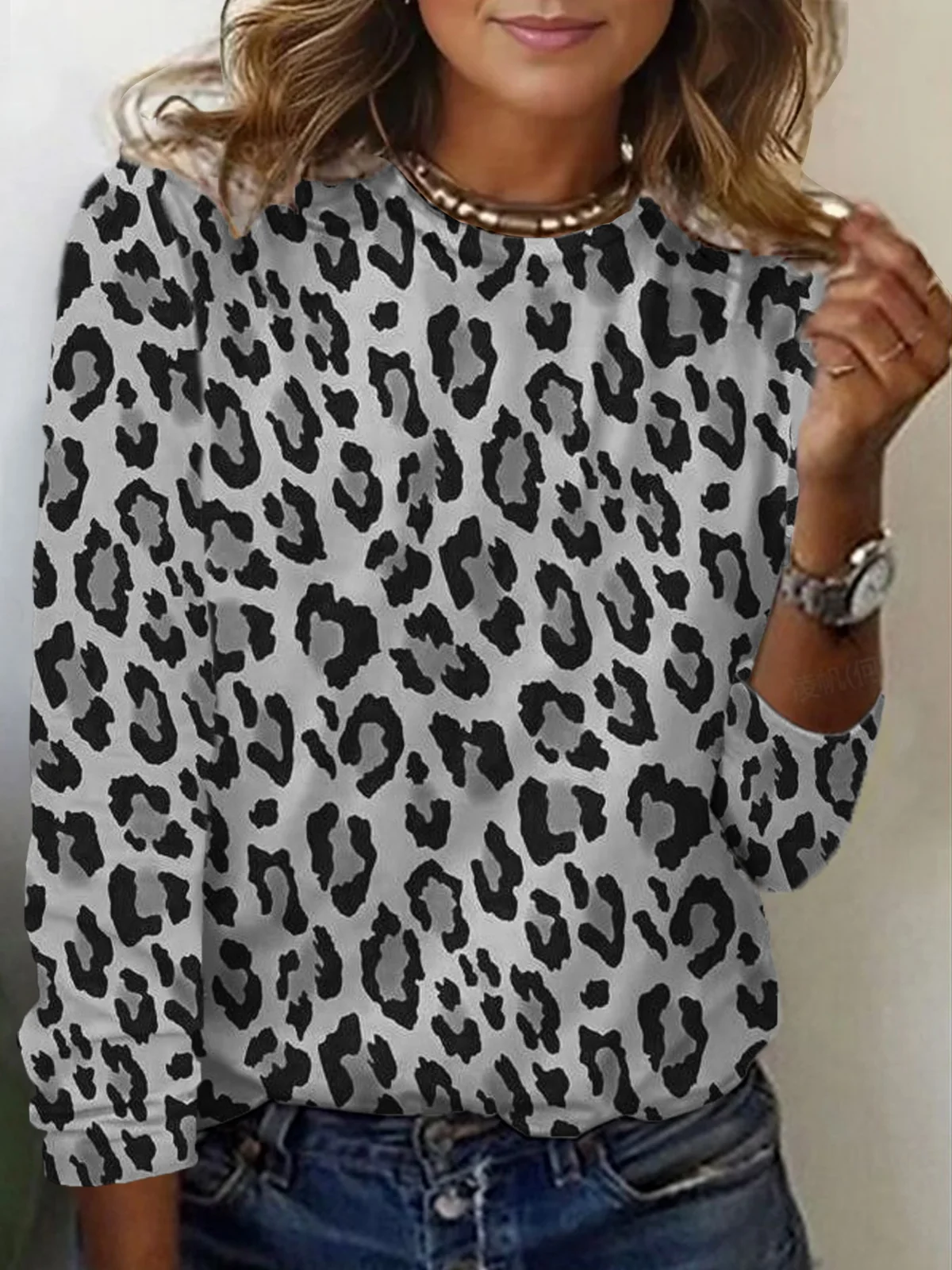 Women's Long Sleeve Tee T-shirt Spring/Fall Leopard Jersey Crew Neck Daily Going Out Casual Top