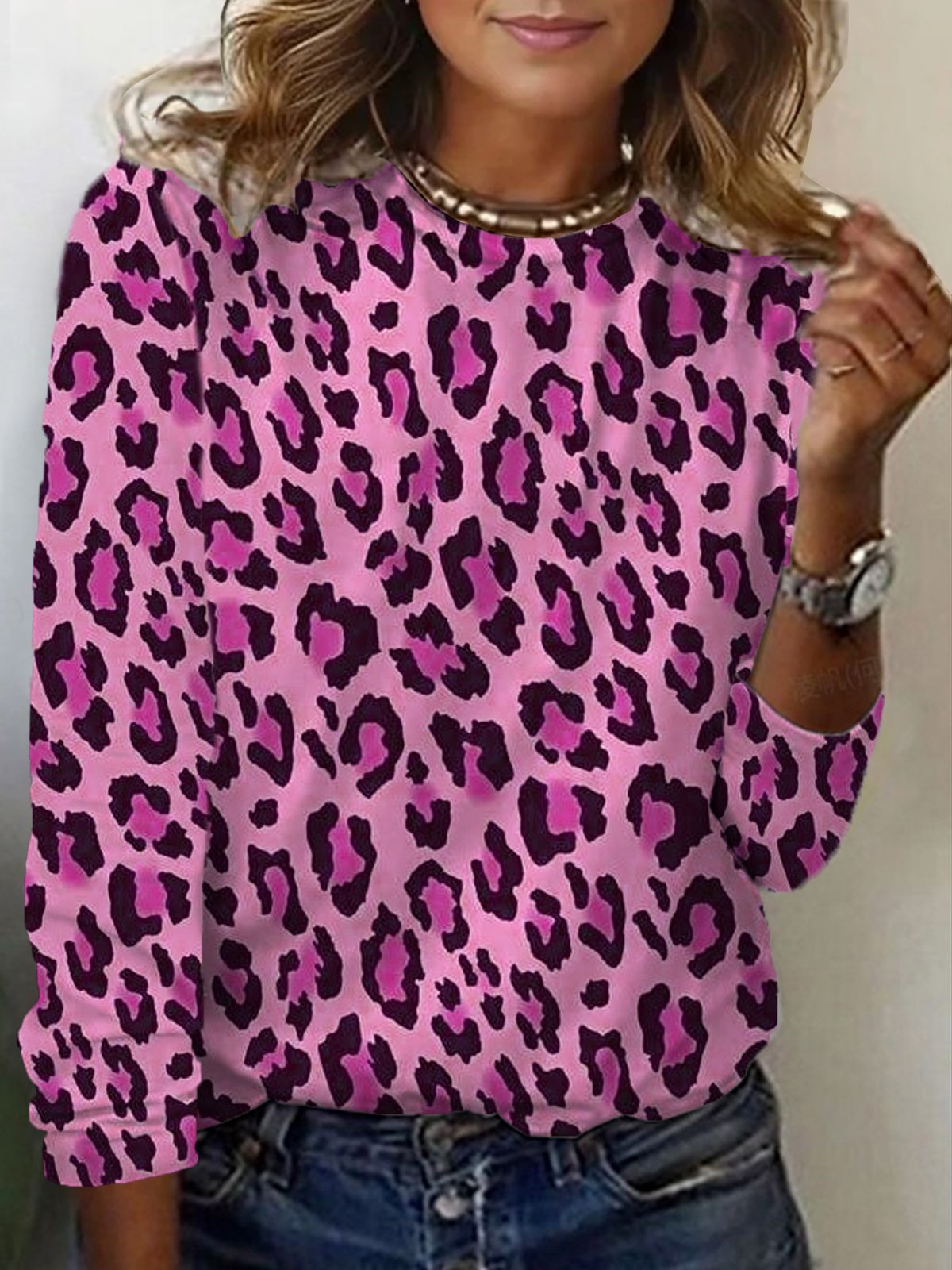 Women's Long Sleeve Tee T-shirt Spring/Fall Leopard Jersey Crew Neck Daily Going Out Casual Top