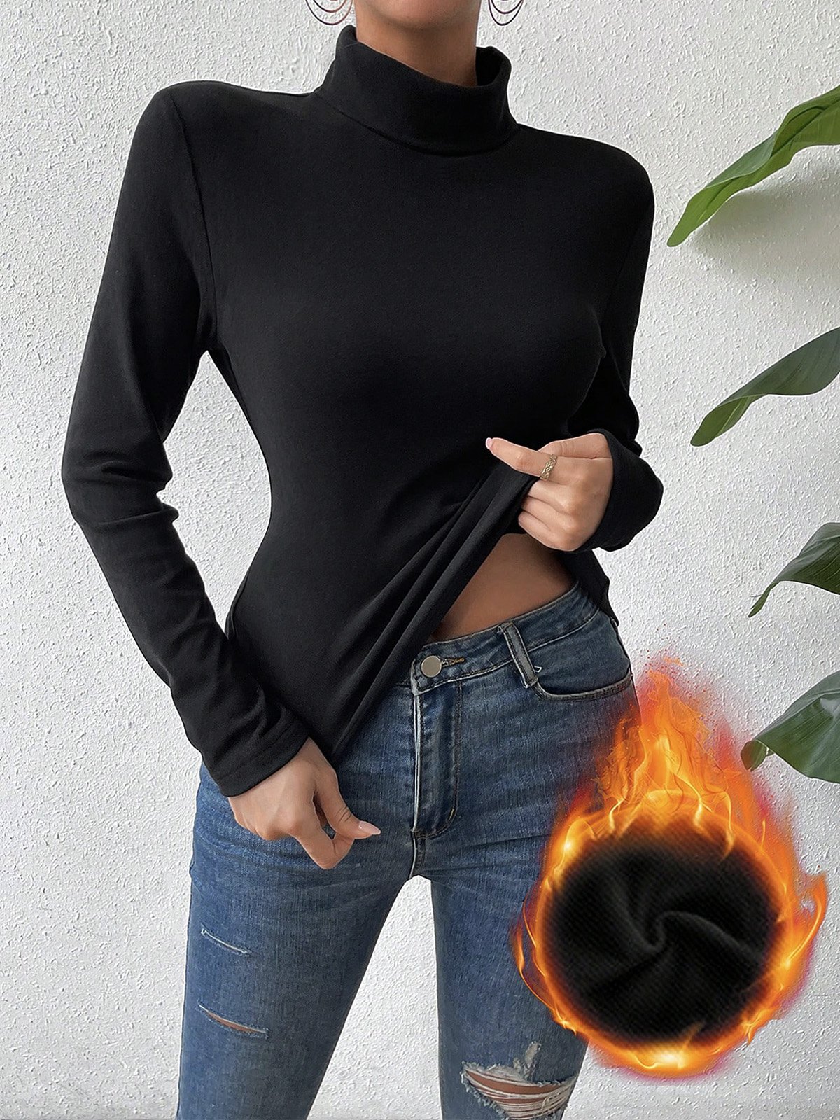 Women's Long Sleeve Tee T-shirt Spring/Fall Plain Knitted Mock Neck Daily Going Out Casual Top