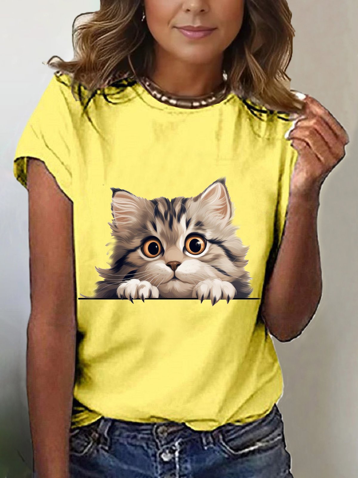 Women's Short Sleeve Tee T-shirt Summer Cat Cotton-Blend Crew Neck Daily Going Out Casual Top