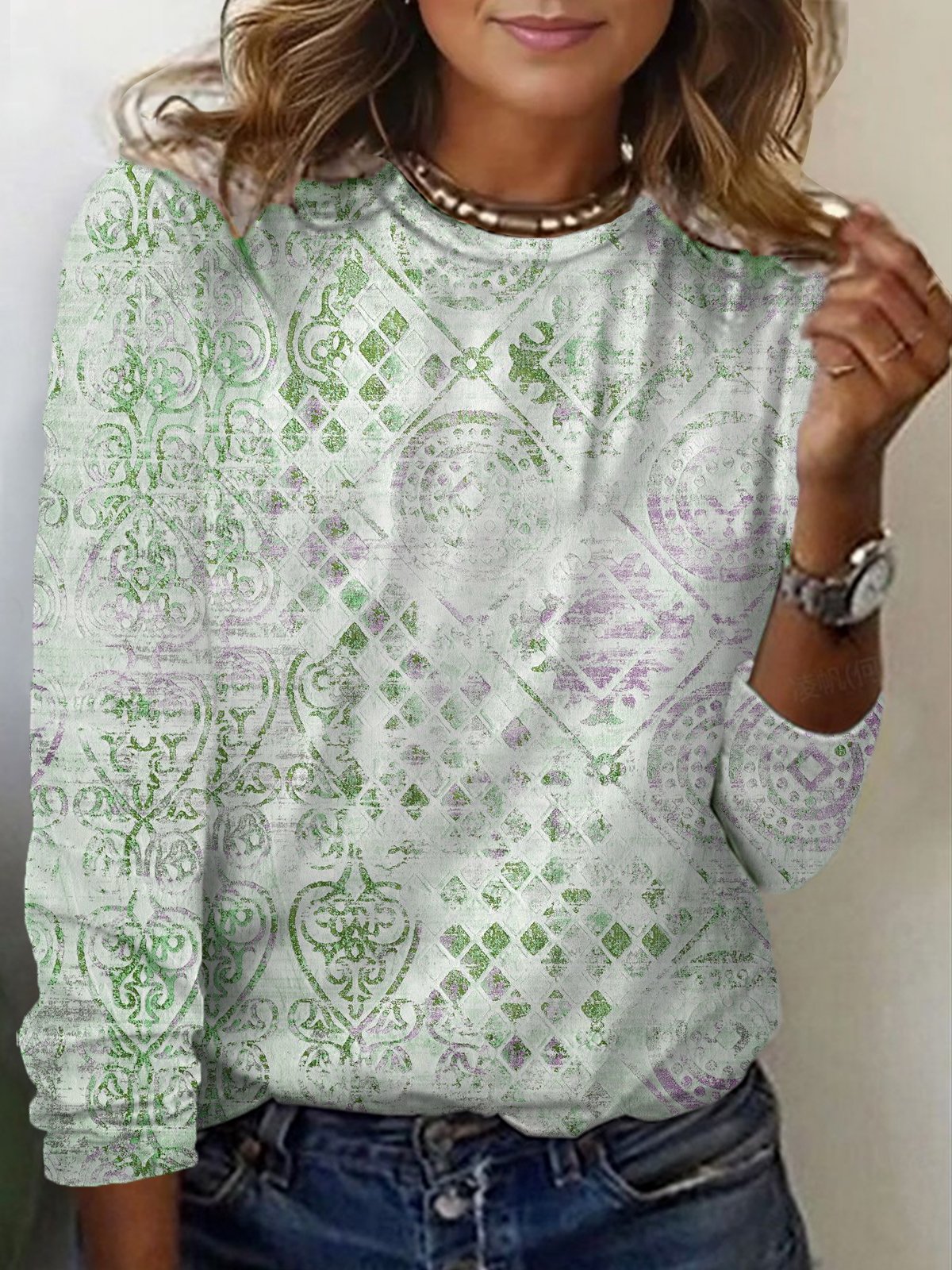 Women's Long Sleeve Tee T-shirt Spring/Fall Ethnic Jersey Crew Neck Daily Going Out Casual Top