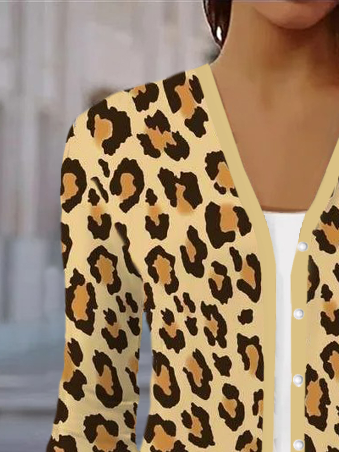 Women's Spring/Fall Outerwear Casual Leopard Jersey Shawl Jacket