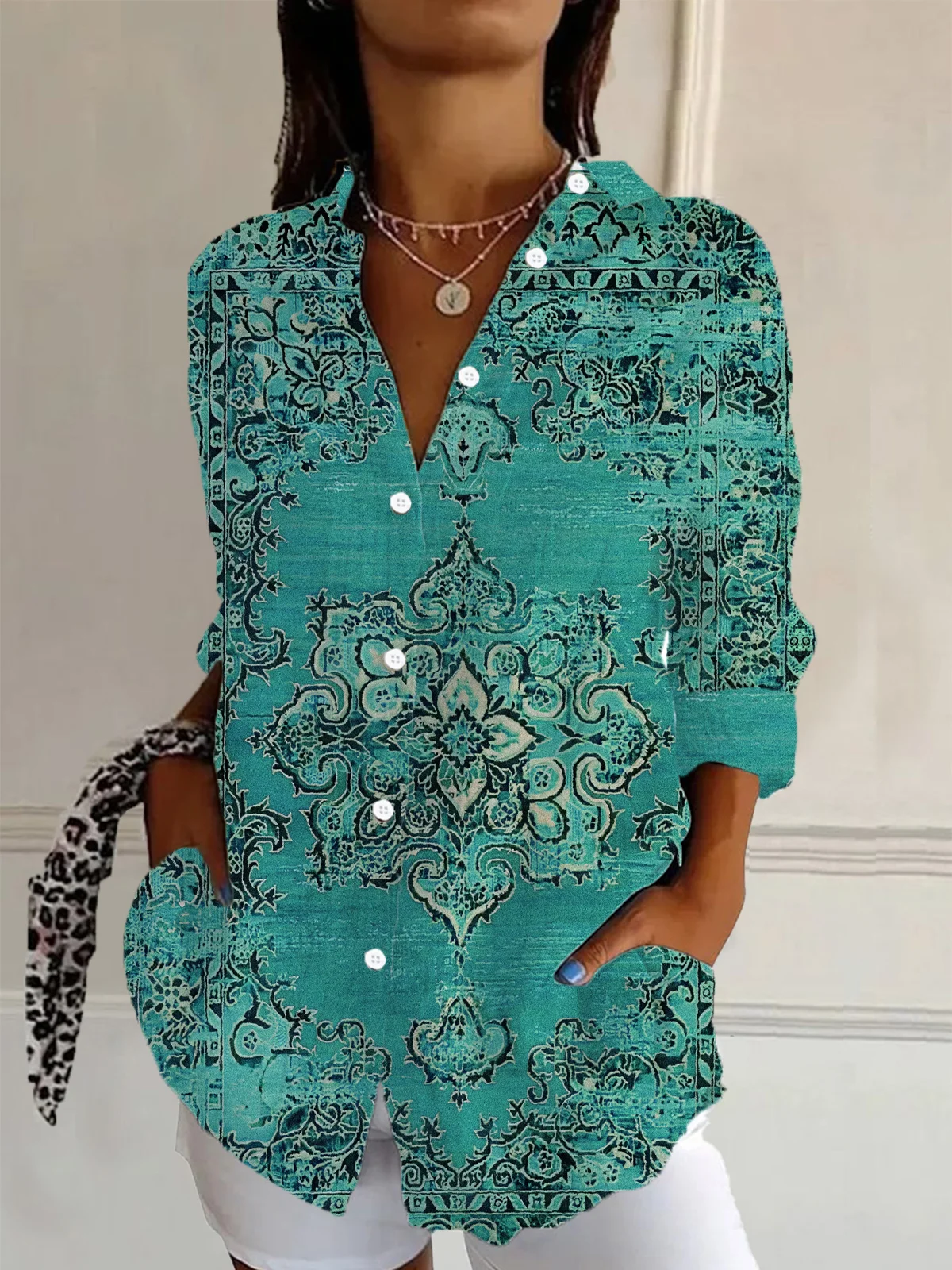 Women's Long Sleeve Shirt Spring/Fall Ethnic Shirt Collar Vacation Going Out Casual Top