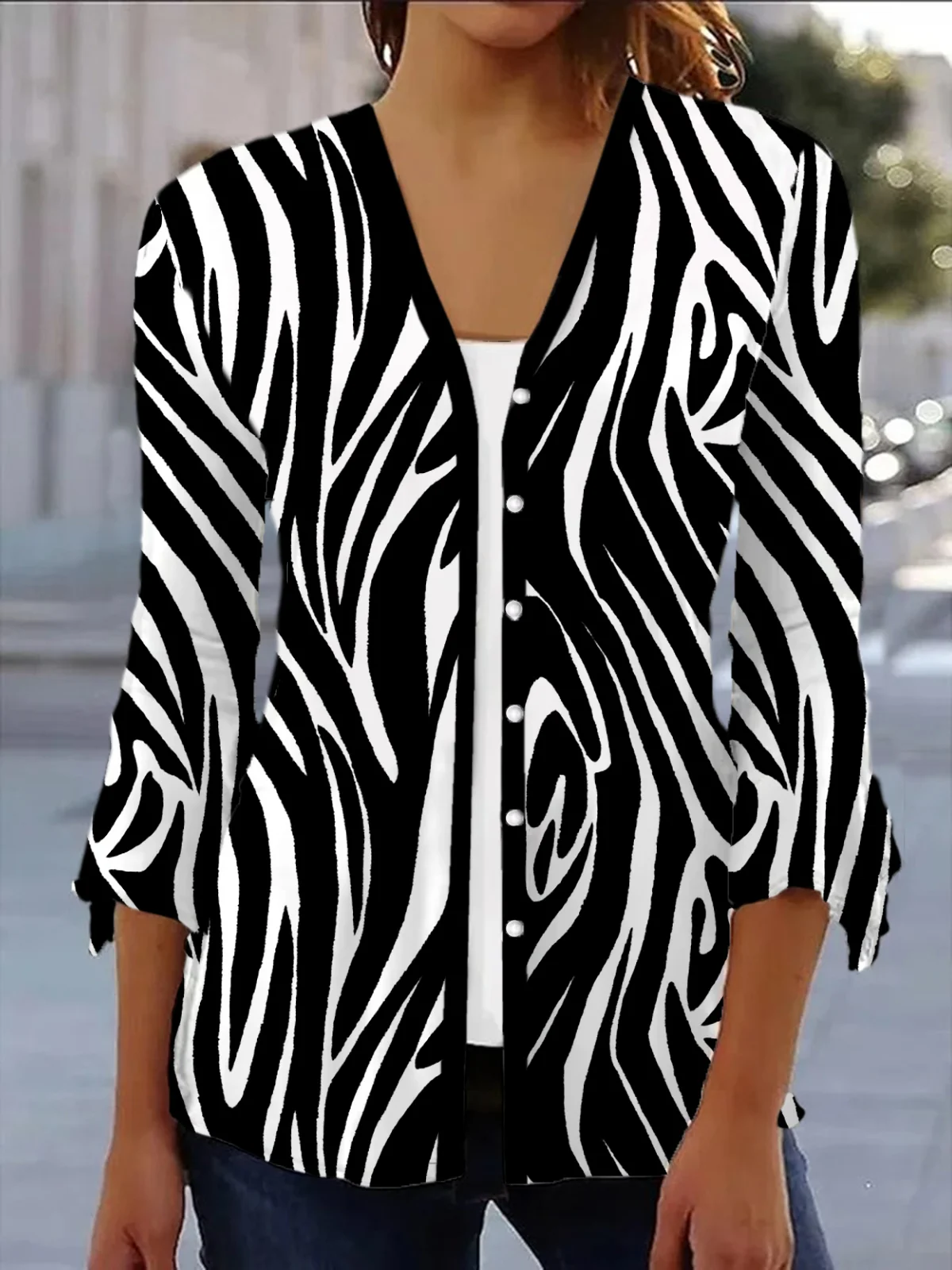 Women's Spring/Fall Outerwear Casual Zebra Jersey Shawl Jacket