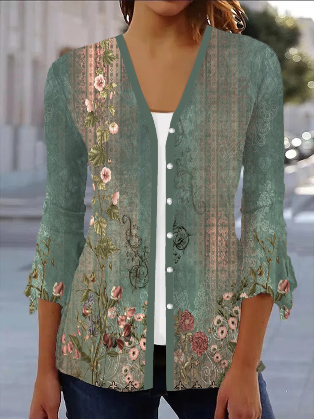 Women's Spring/Fall Outerwear Casual Ethnic Jersey Shawl Jacket