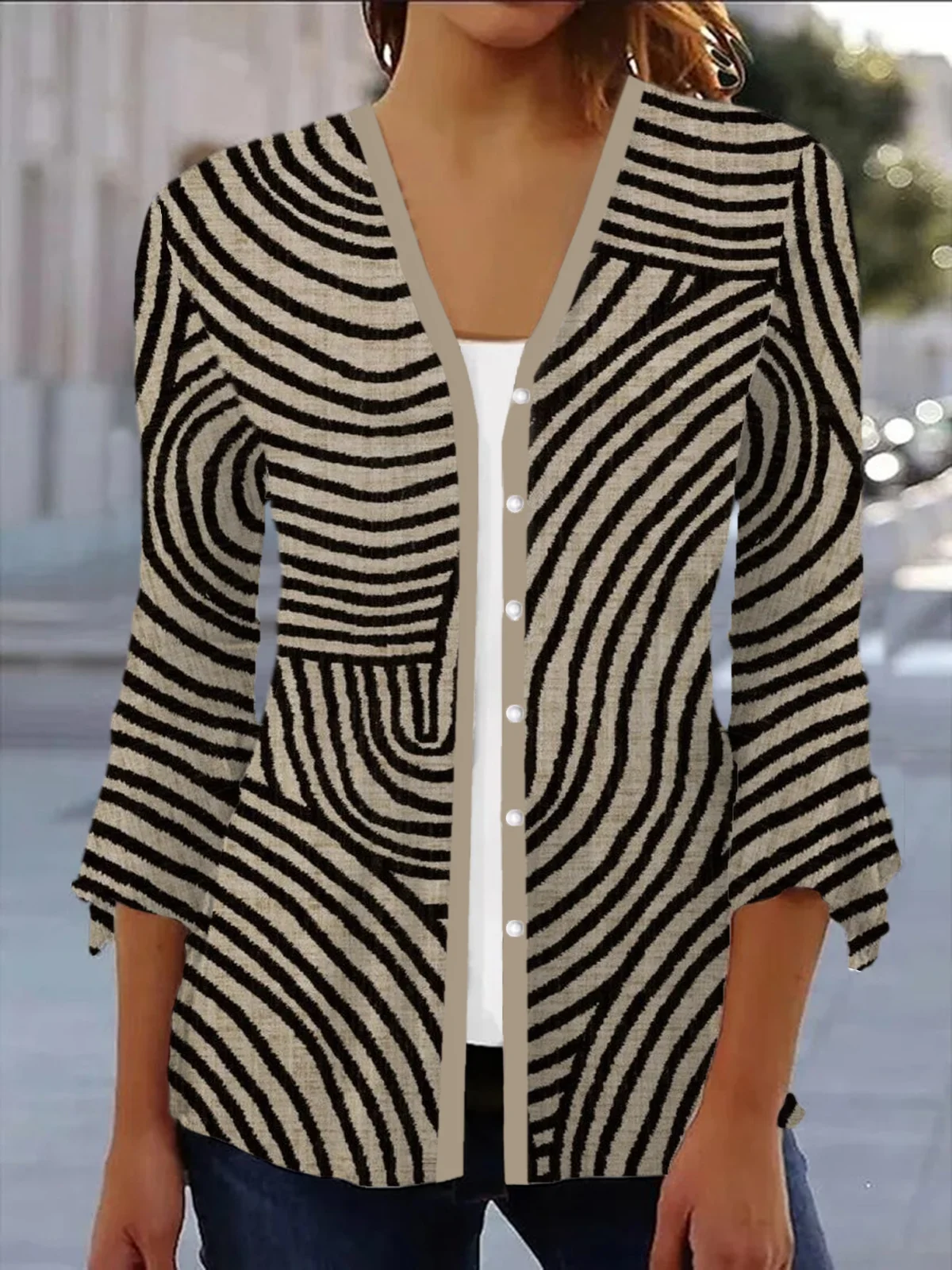 Women's Spring/Fall Outerwear Casual Geometric Jersey Shawl Jacket