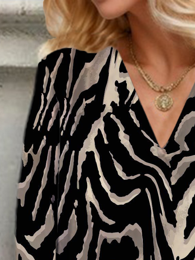 Women's Three Quarter Sleeve Blouse Spring/Fall Zebra V Neck Vacation Going Out Casual Top