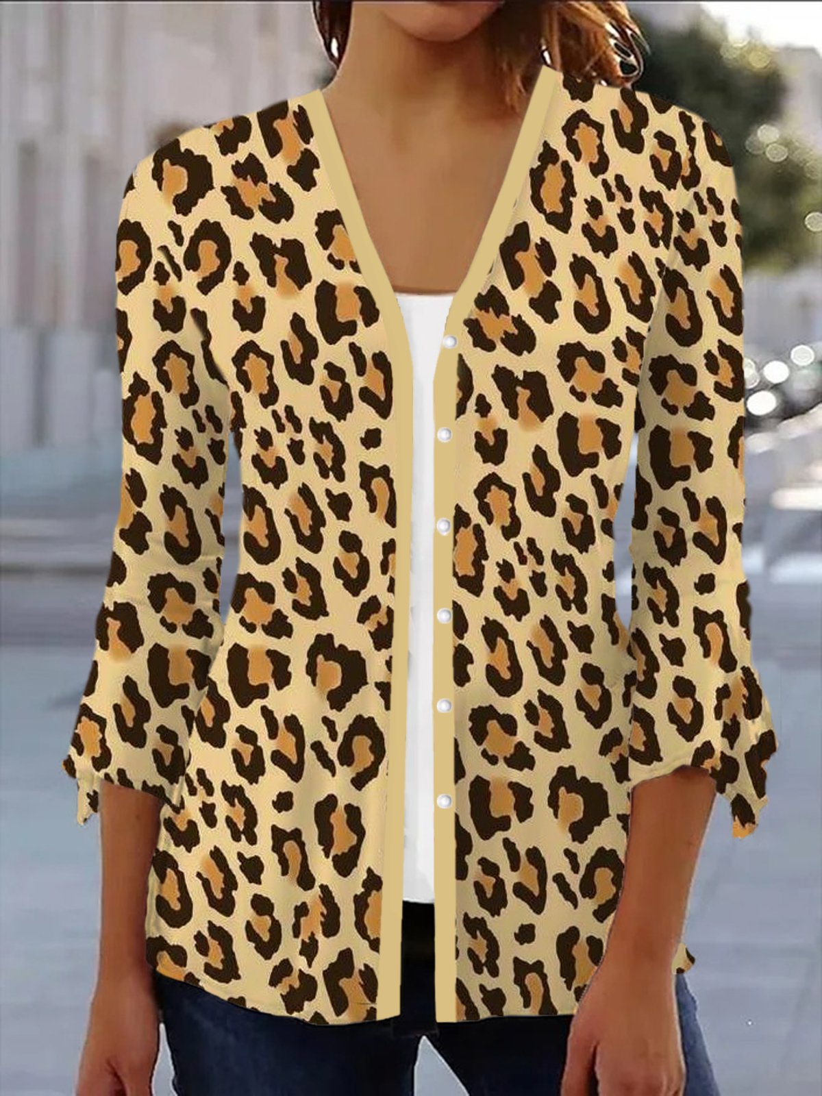 Women's Spring/Fall Outerwear Casual Leopard Jersey Shawl Jacket