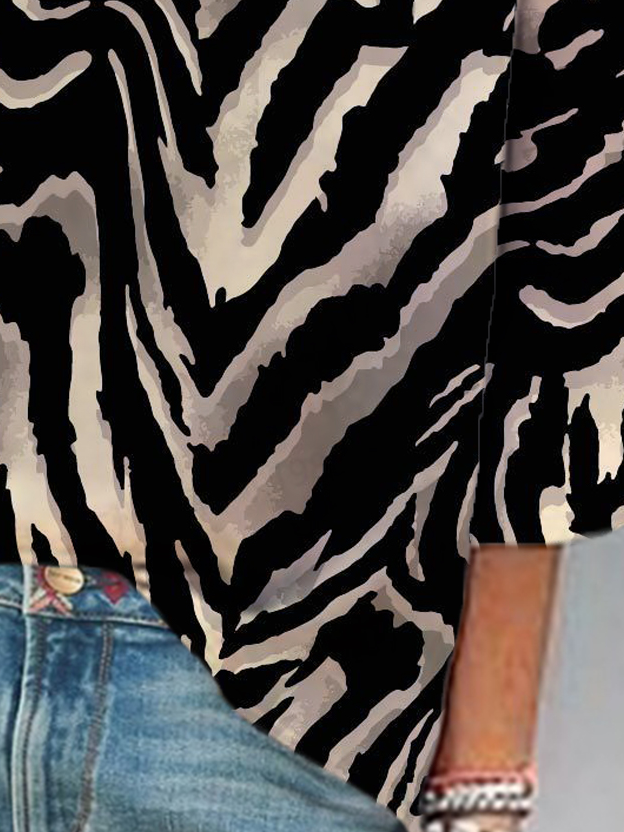 Women's Three Quarter Sleeve Blouse Spring/Fall Zebra V Neck Vacation Going Out Casual Top