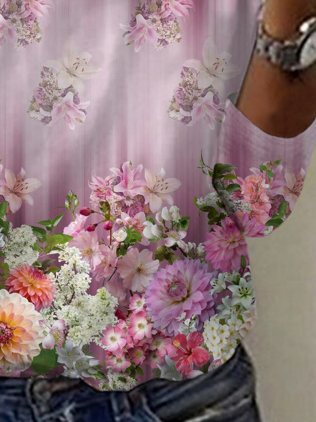 Women's Long Sleeve Tee T-shirt Spring/Fall Floral Jersey V Neck Daily Going Out Casual Top