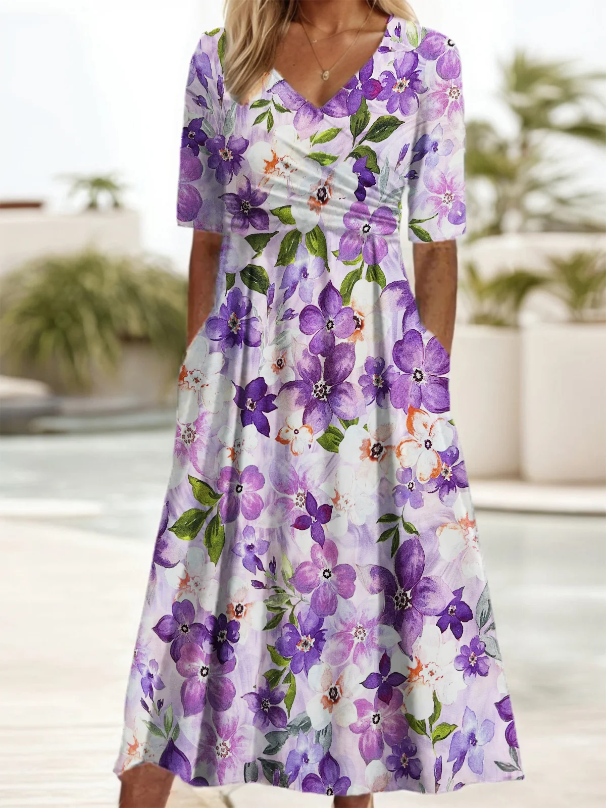 Women's Short Sleeve Summer Floral Dress V Neck Daily Going Out Casual Maxi A-Line