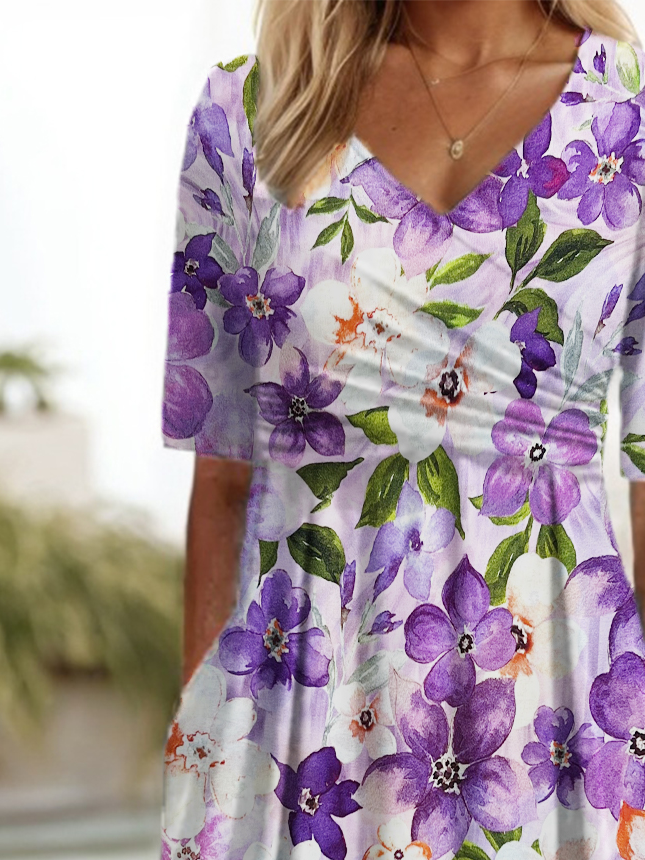 Women's Short Sleeve Summer Floral Dress V Neck Daily Going Out Casual Maxi A-Line