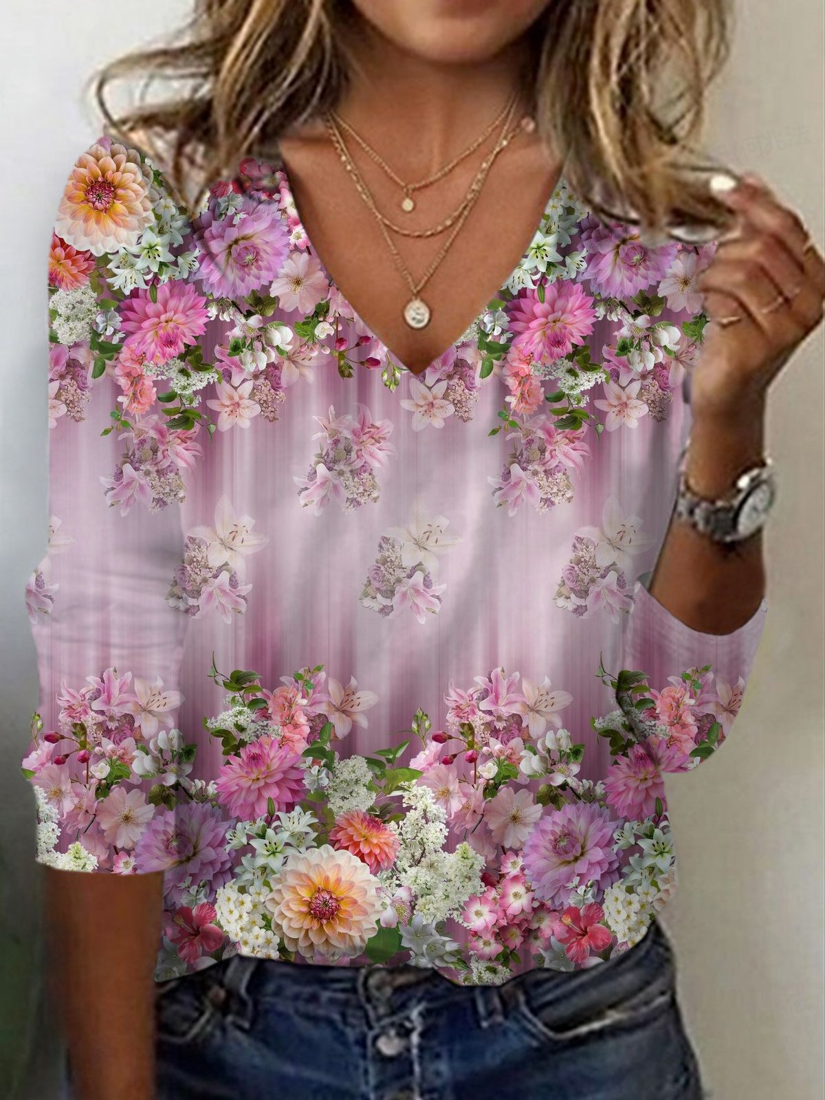 Women's Long Sleeve Tee T-shirt Spring/Fall Floral Jersey V Neck Daily Going Out Casual Top