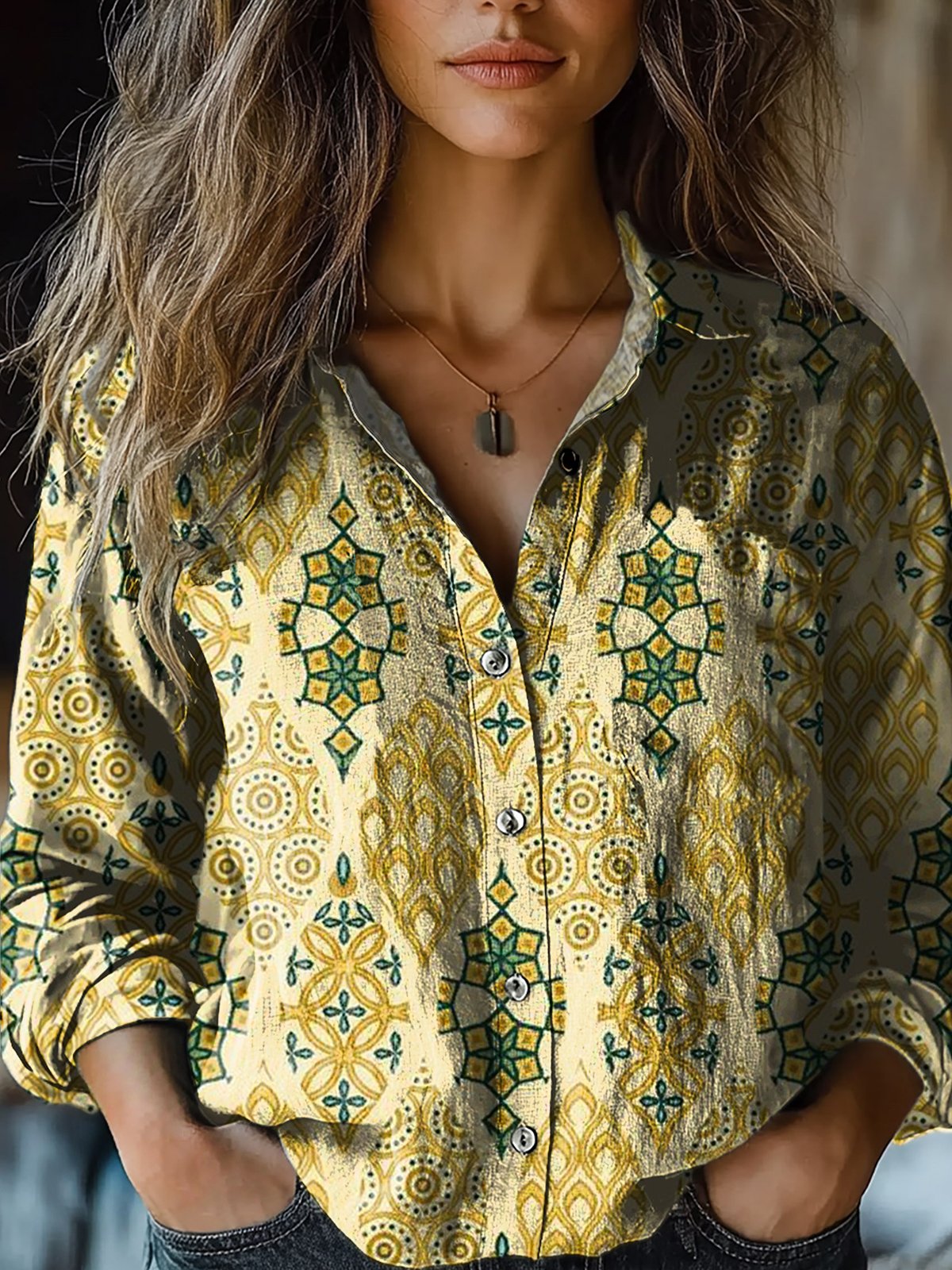 Women's Long Sleeve Shirt Spring/Fall Ethnic Shirt Collar Holiday Going Out Casual Top