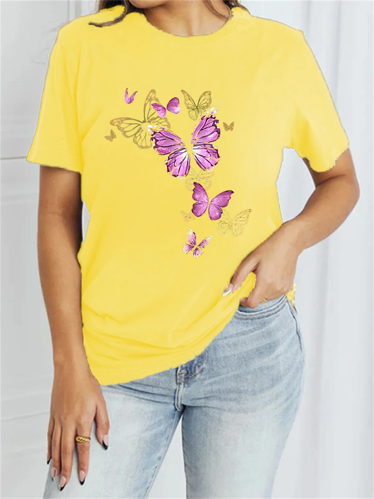 Women's Short Sleeve Tee T-shirt Summer Butterfly Cotton-Blend Crew Neck Daily Going Out Casual Top