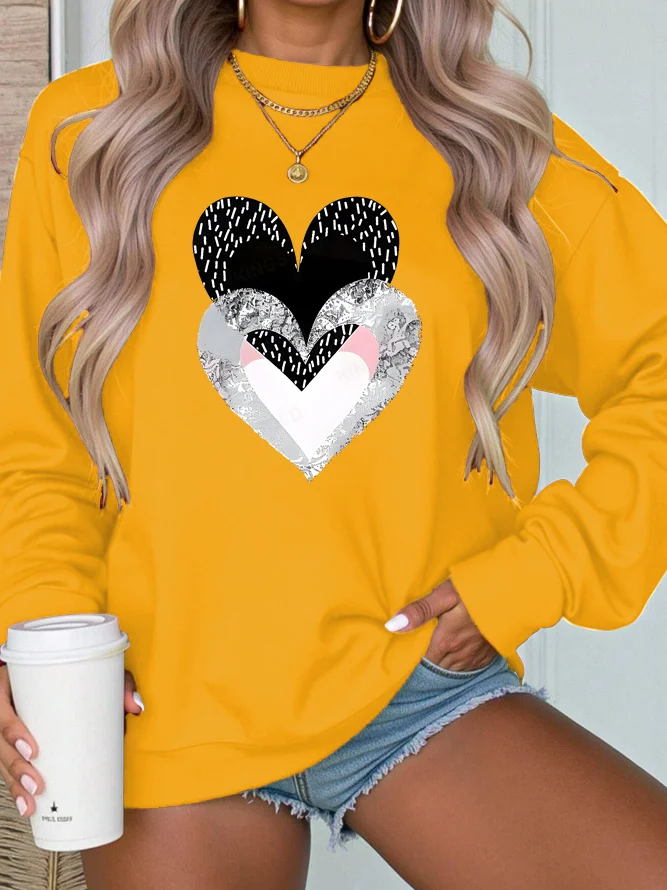 Women's Valentine's Day Heart Print Graphic Long Sleeve Crew Neck Sweatshirt