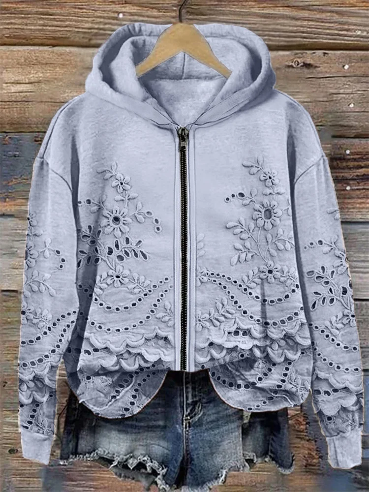 Women's Floral Spring/Fall Cotton Long Sleeve Casual Daily Hoodie