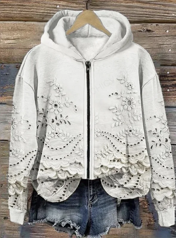 Women's Floral Spring/Fall Cotton Long Sleeve Casual Daily Hoodie