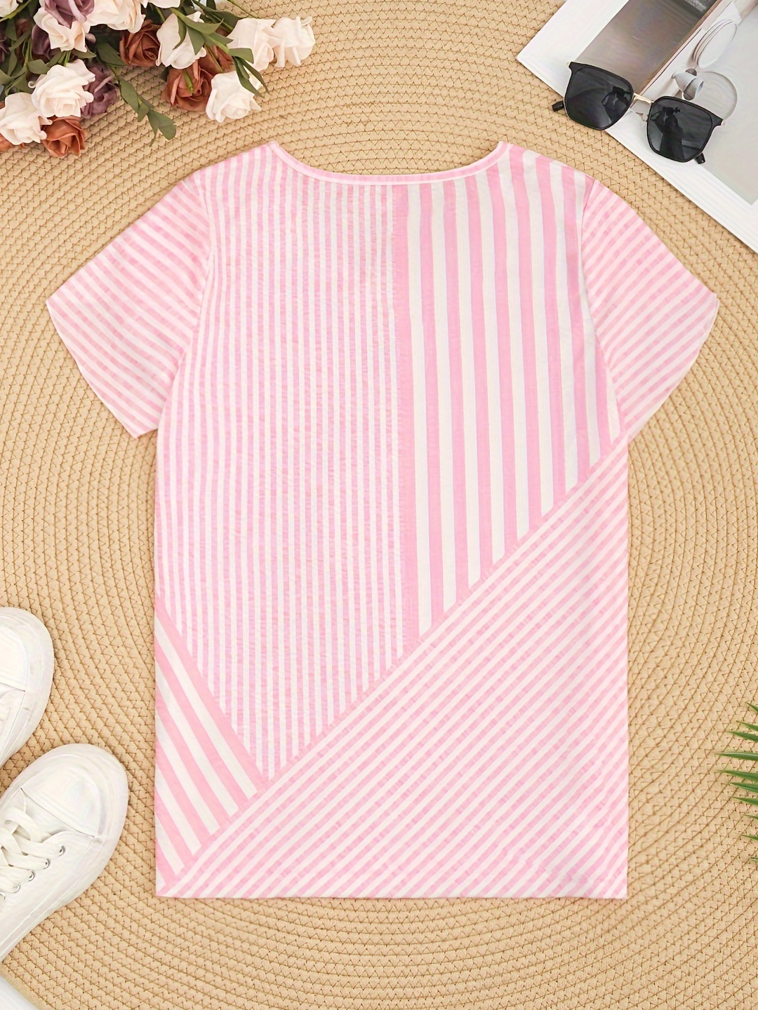 Women's Short Sleeve Tee T-shirt Summer Striped Jersey V Neck Holiday Going Out Vintage Top