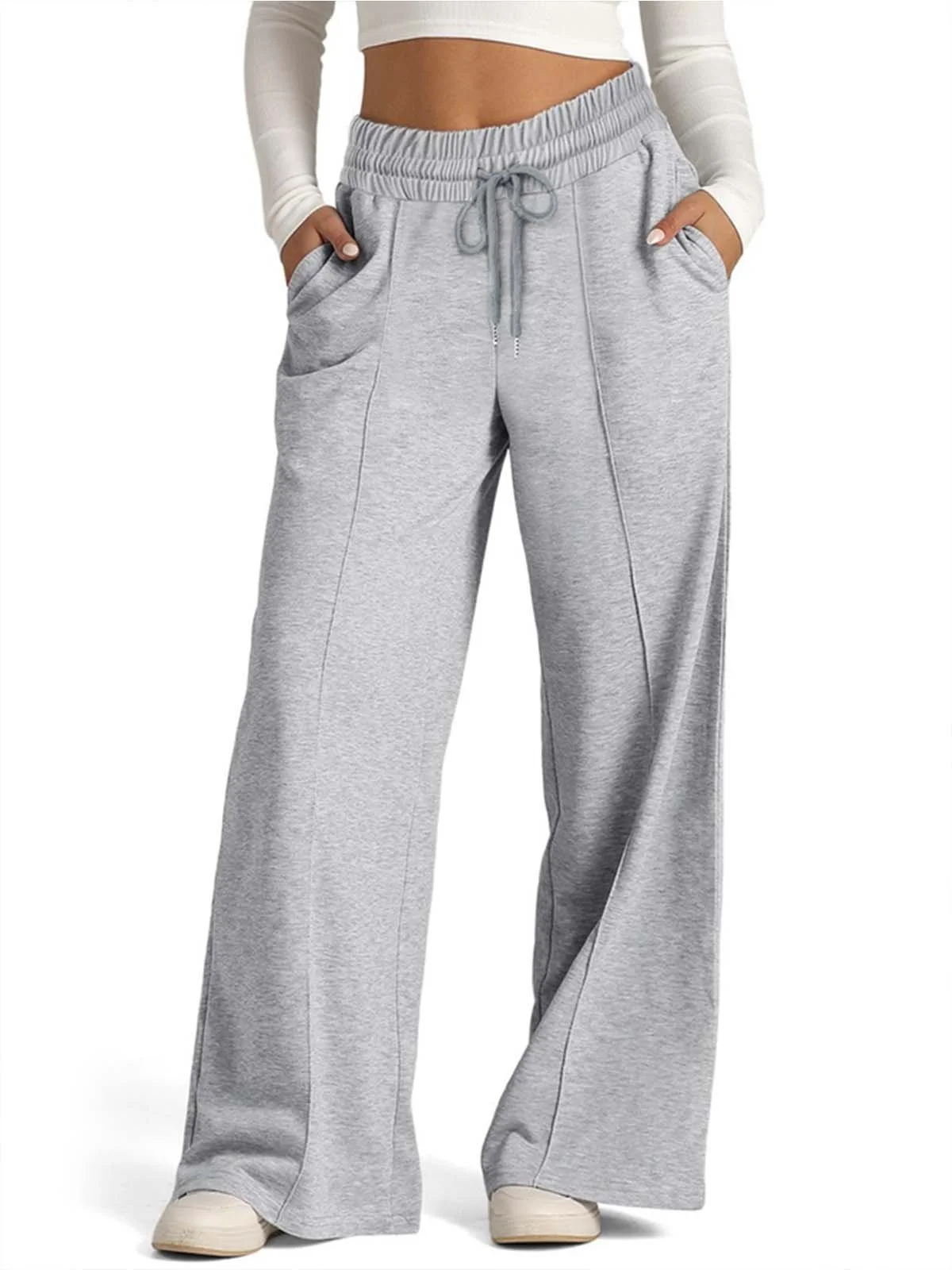 Women's Wide Leg Elastic High Waisted Baggy SweatPants Comfy Oversized Jogging Pants with Pockets