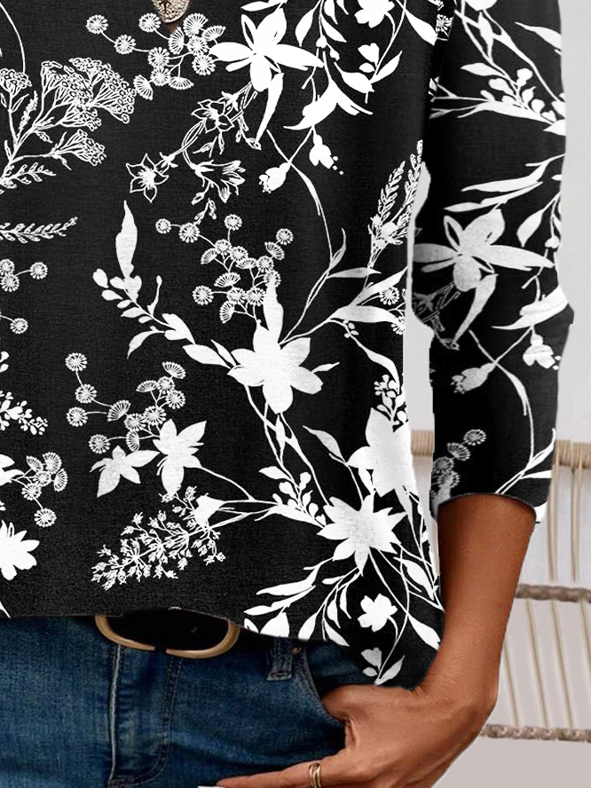 Women's Long Sleeve Floral Blouse Spring/Fall Botanical Pattern Jersey V Neck Daily Going Out Casual Top