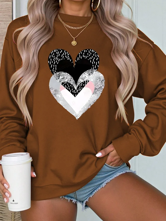 Women's Valentine's Day Heart Print Graphic Long Sleeve Crew Neck Sweatshirt