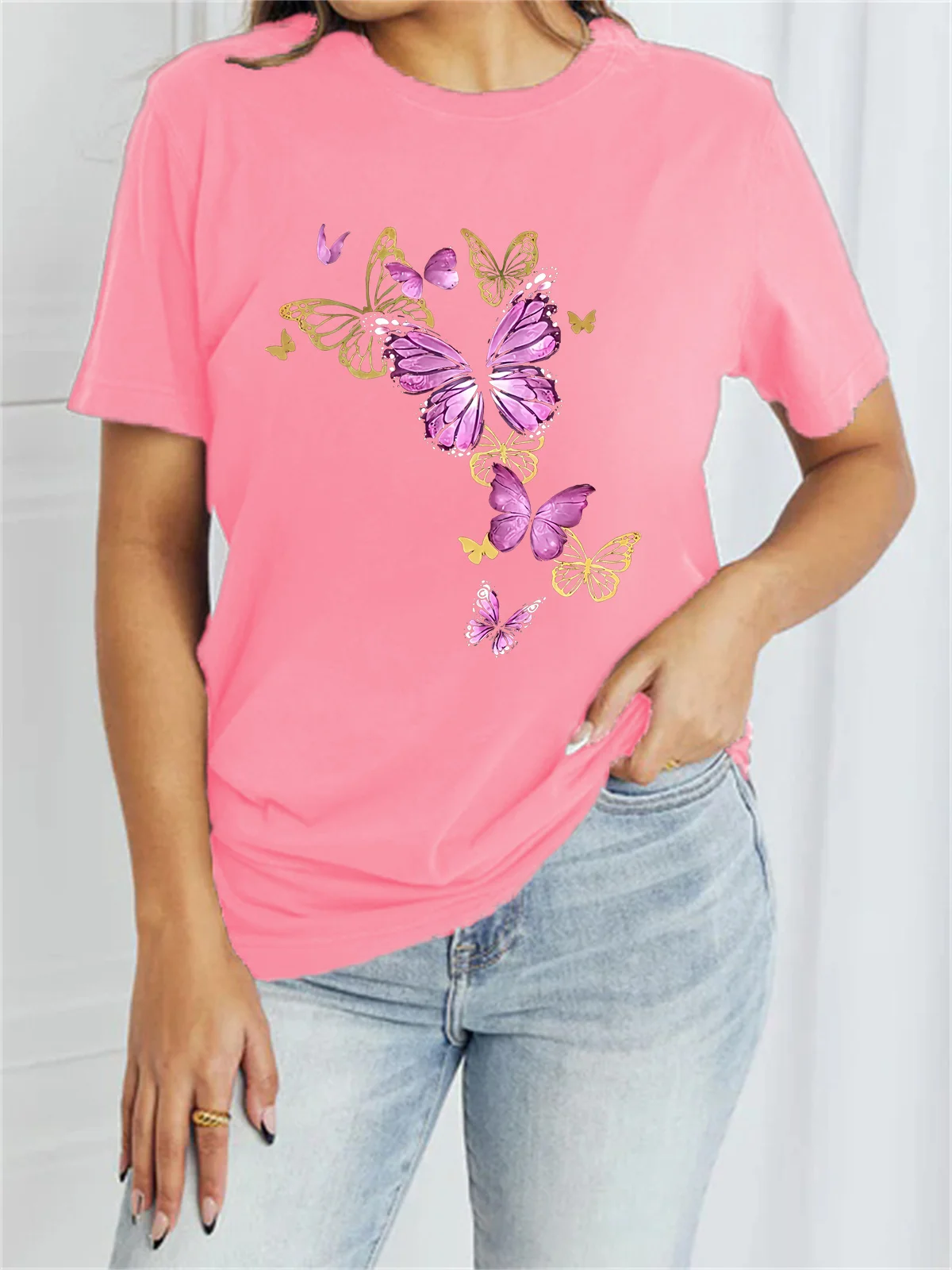 Women's Short Sleeve Tee T-shirt Summer Butterfly Cotton-Blend Crew Neck Daily Going Out Casual Top