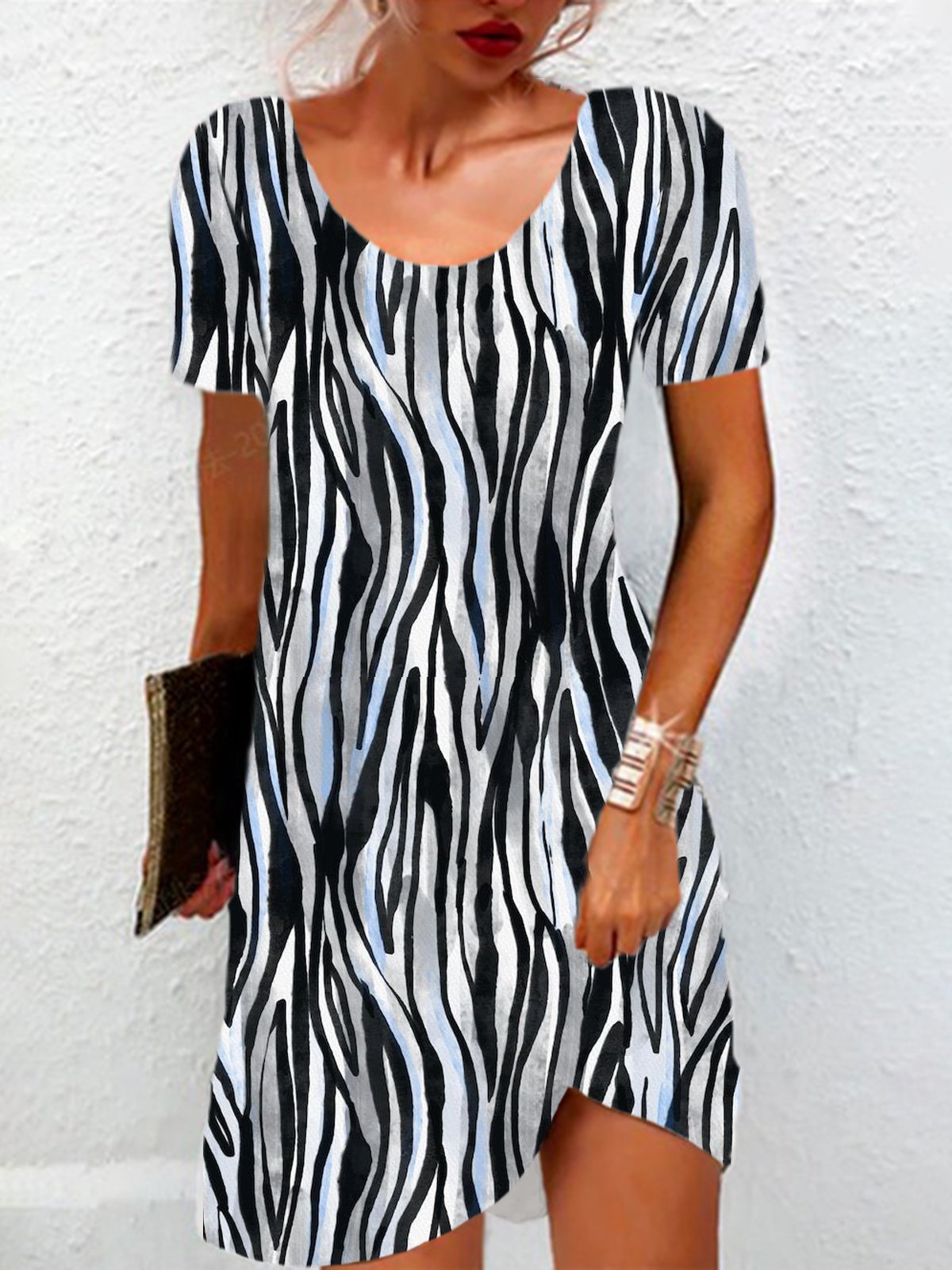 Women's Short Sleeve Summer Zebra Jersey Dress Crew Neck Daily Going Out Casual Mini H-Line TUNIC