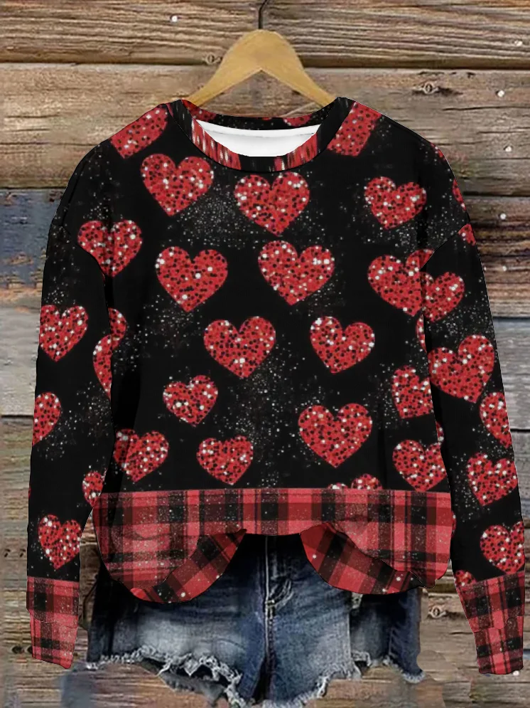 Women's Valentine's Day Love Heart Print Long Sleeve Crew Neck Sweatshirt