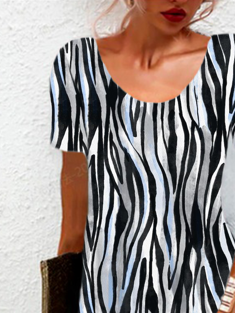 Women's Short Sleeve Summer Zebra Jersey Dress Crew Neck Daily Going Out Casual Mini H-Line TUNIC