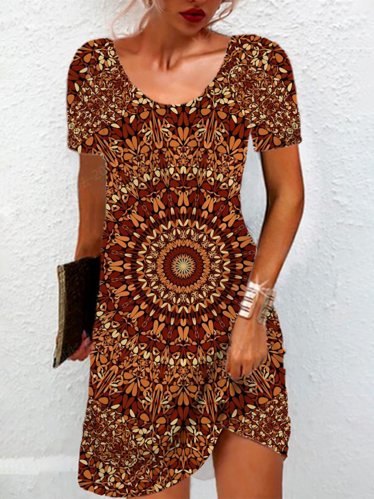 Women's Short Sleeve Summer Ethnic Jersey Dress Crew Neck Daily Going Out Casual Mini H-Line TUNIC