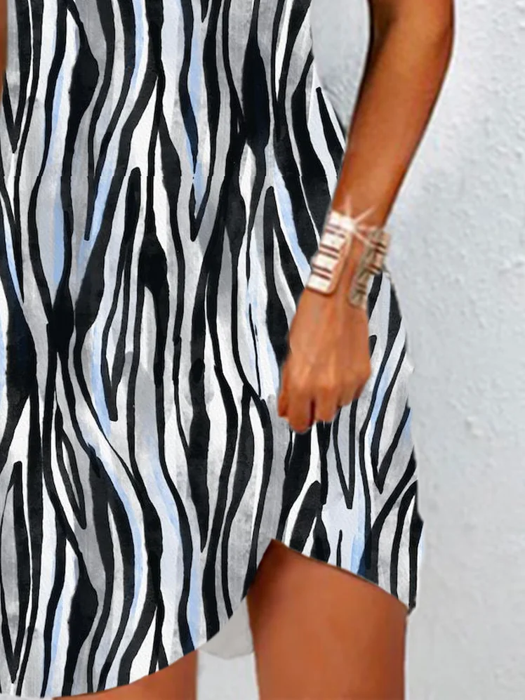 Women's Short Sleeve Summer Zebra Jersey Dress Crew Neck Daily Going Out Casual Mini H-Line TUNIC